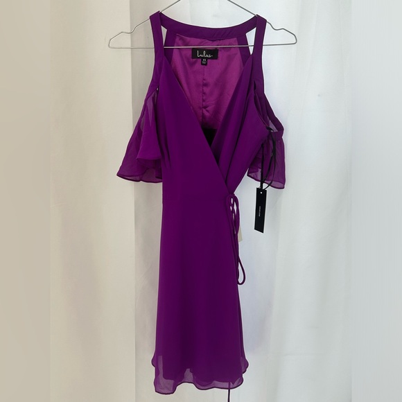 LULUS Bombshell Magenta Off-the-Shoulder Wrap Dress - Picture 5 of 9